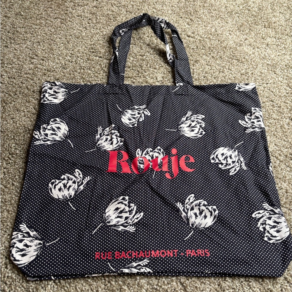 Rouje Blue and White Floral Pattern Tote Bag